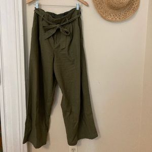 Linen wide legged tie pants